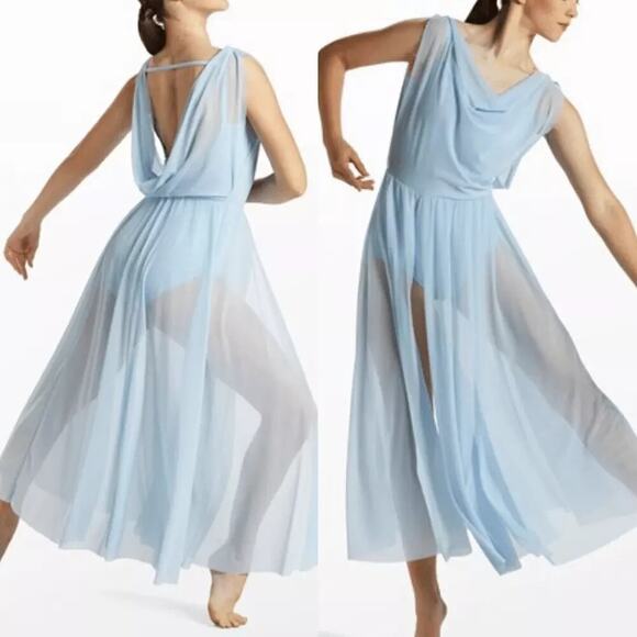 balera Dresses & Skirts - Balera Sz Medium Maxi Dress Double Cowl Stretch Mesh Overlay Dance lyrical